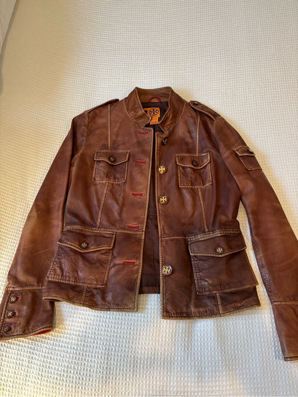 Tory Burch Distressed Brown Leather Jacket